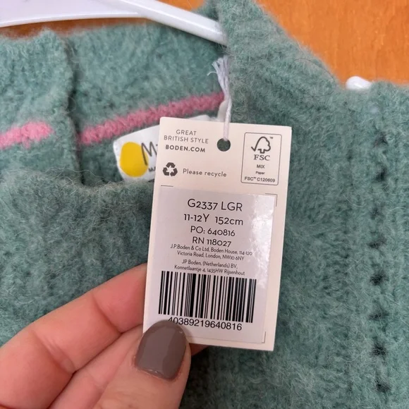 Mini Boden Pointelle Cable Jumper Green Girls 11-12 NWT - Picture 4 of 8